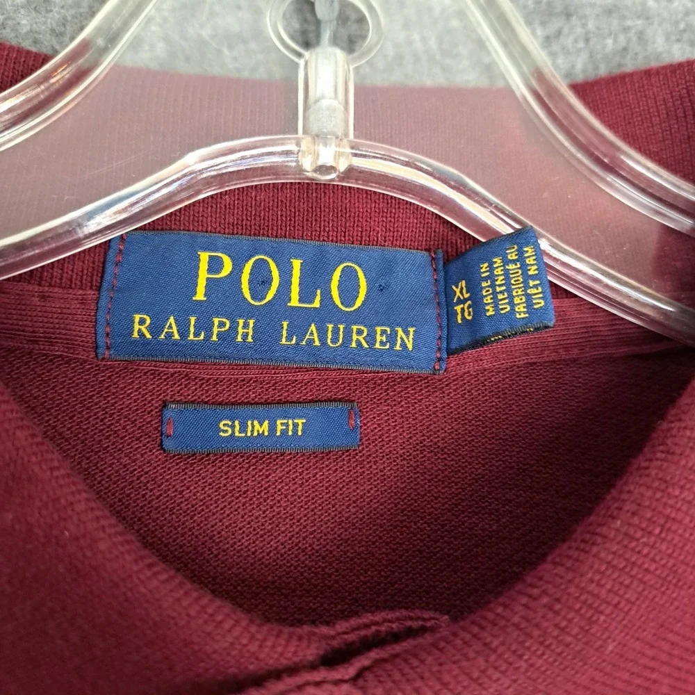 Polo‎ Ralph Lauren Shirt Mens XL Red Maroon Long Sleeve Slim Fit Blue Pony